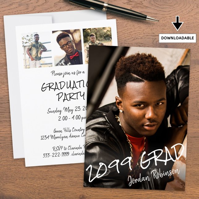 Modern Studenten 4 Foton Hand Lettered Inbjudningar (Skapare uppladdad)