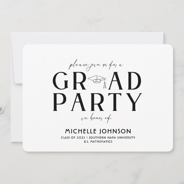 Modern Studenten Black Typography | Foto Party Inbjudningar (Framsida)