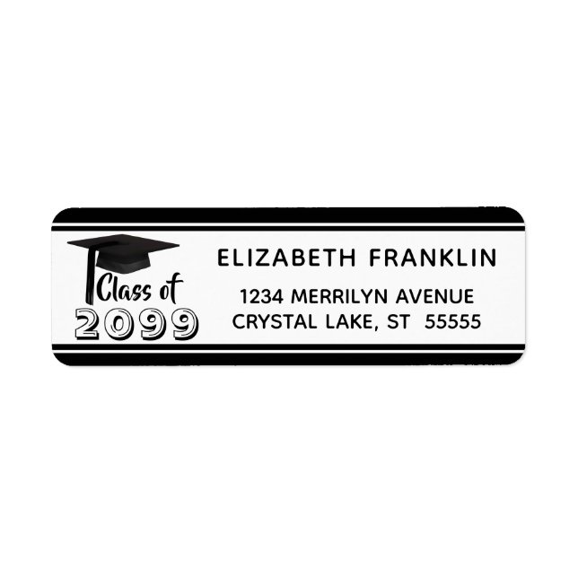 Modern Studenten Black White Class År Returadress Etikett (Framsidan)