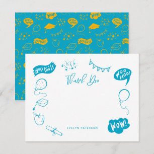 Modern Studenten Doodle Blue Gult Tack Anteckningskort