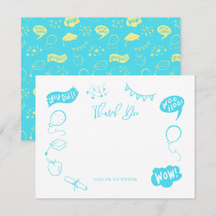Modern Studenten Doodle Blue Lime Tack Anteckningskort