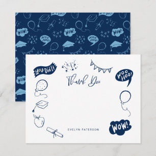 Modern Studenten Doodle Navy Blue Tack Anteckningskort