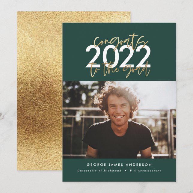 Modern studenten-foto med grönt och guld (Fram/baksida)