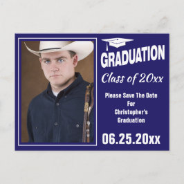Modern Studenten-foto - spara datum Party blå Vykort