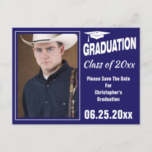 Modern Studenten-foto - spara datum Party blå Vykort