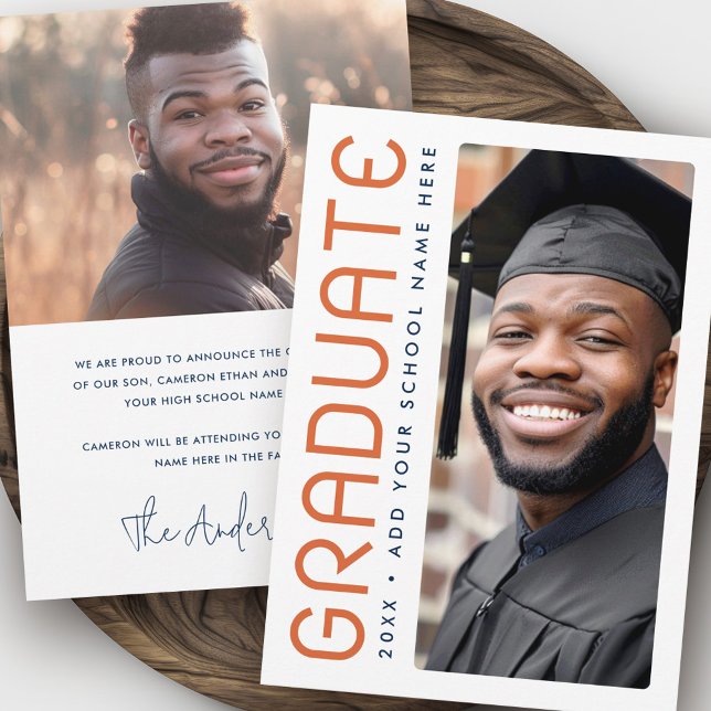 Modern studenten-fotoår student meddelande (Modern graduation year photo graduate announcement)