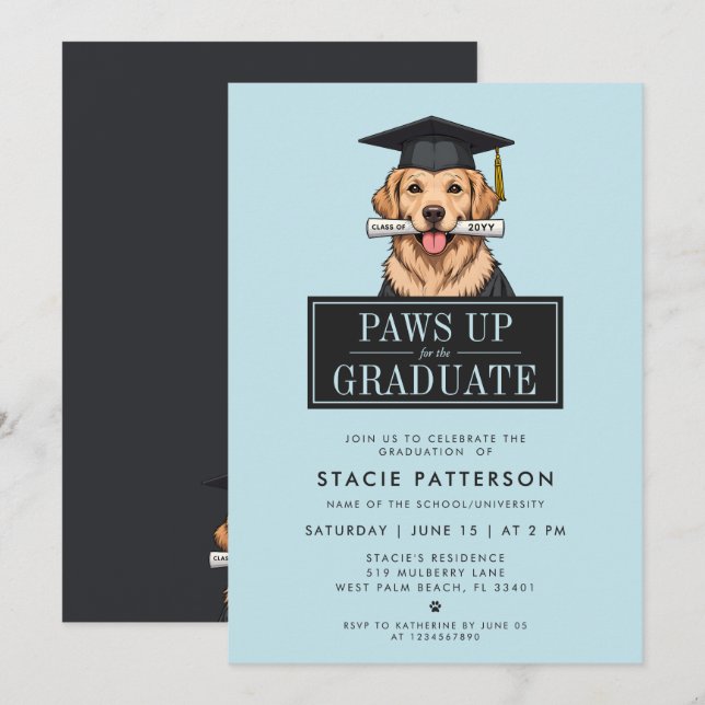 Modern Studenten Golden Retriever med Grad Hat Inbjudningar (Fram/baksida)