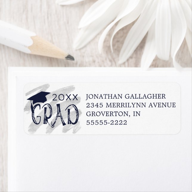 Modern Studenten Hand Lettered GRAD Anpassningsbar Returadress Etikett (Insitu)