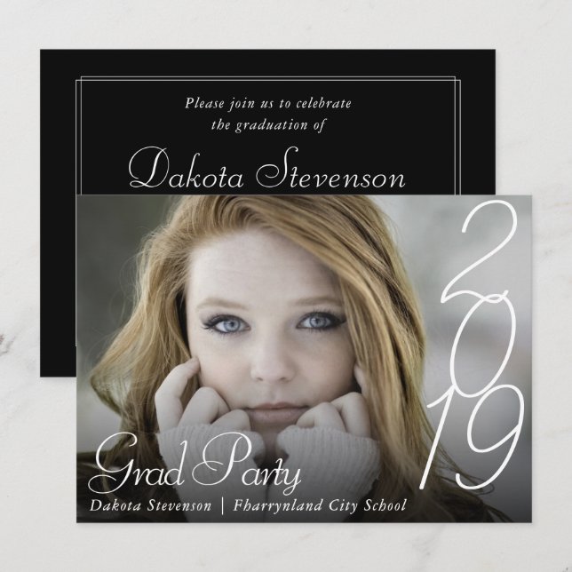 Modern Studenten | Handskrivet skriptfoto Inbjudningar (Fram/baksida)