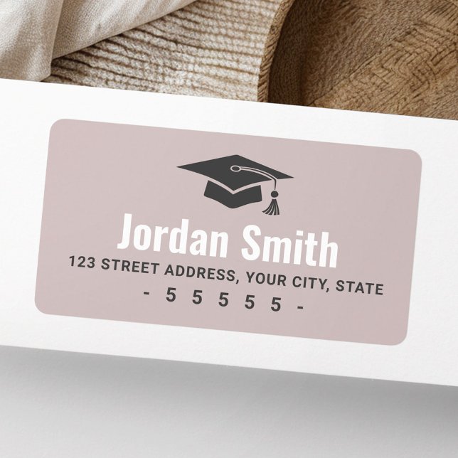 Modern studenten hat ro taupe returadress adressetikett (Modern graduation hat rose taupe return address label)