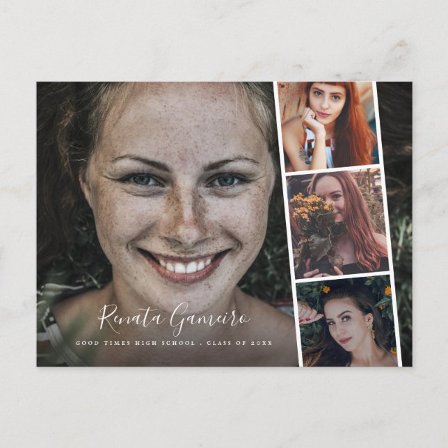 Modern Studenten High School Photo Collage Script Vykort (Framsida)