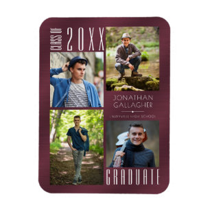 Modern Studenten Metallic Maron Photo Collage Magnet