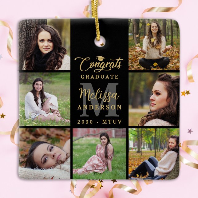 Modern Studenten Personlig 7 Fotokollage Julgransprydnad Keramik (Skapare uppladdad)