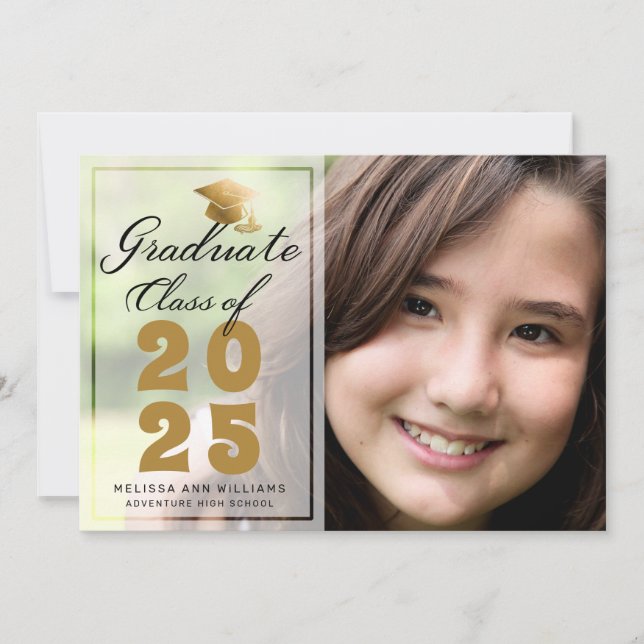 Modern Studenten Photo Black Guld 2025 Meddelande (Framsida)