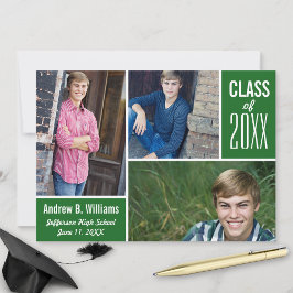 Modern Studenten Photo Collage Class 20XX Grönt Inbjudningar