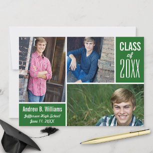 Modern Studenten Photo Collage Class 20XX Grönt Inbjudningar