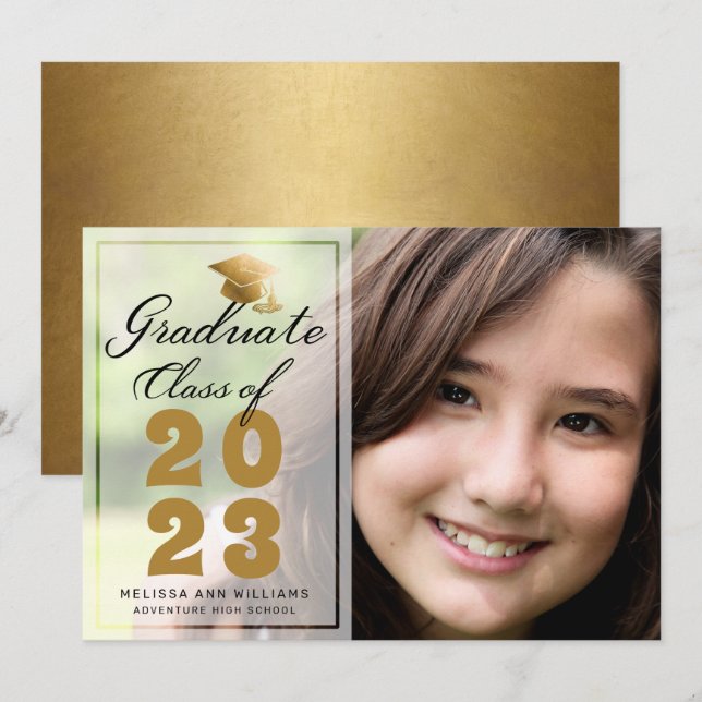 Modern Studenten Photo Guld Black Script 2023 Meddelande (Fram/baksida)