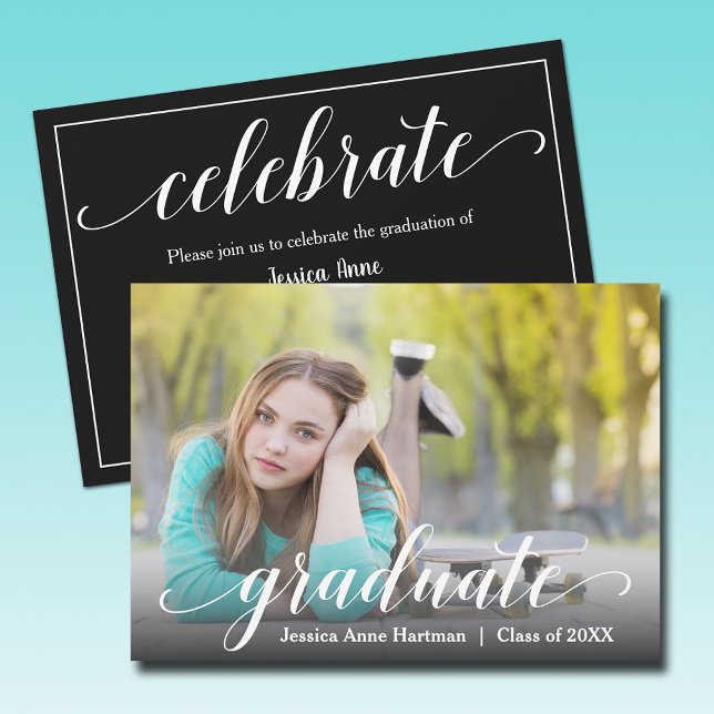 Modern Studenten Photo Party Inbjudningar (Modern graduation photo party invitations - PRINTED and/or INSTANT DOWNLOAD)