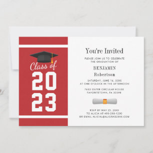 Modern Studenten Red White Grad Photo 2024 Party Inbjudningar
