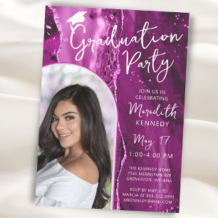 Modern Studenten Rosa Magenta Glitter Chic Script Inbjudningar