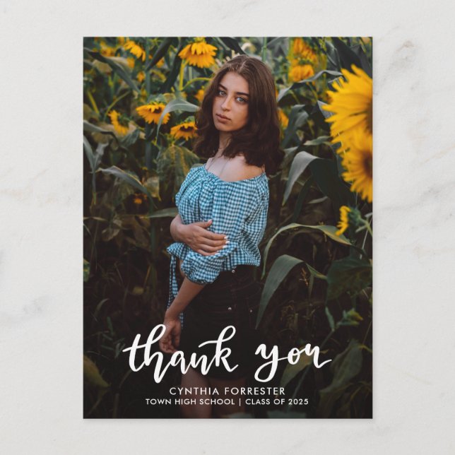 Modern Studenten Tack Script Photo Vykort (Framsida)