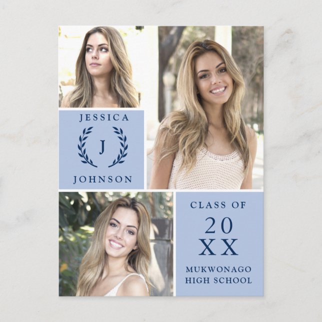 Modern Studentfest 3-FOTO-inbjudan för skript Vykort (Framsida)