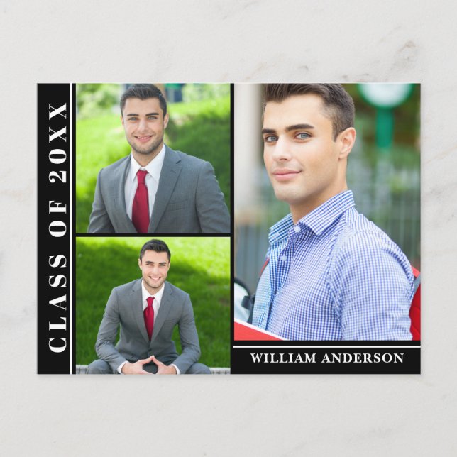 Modern Studentfest 3-FOTO-inbjudan för skript Vykort (Framsida)