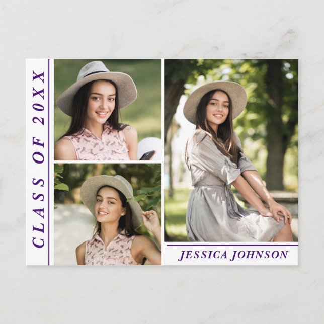 Modern Studentfest 3-FOTO-inbjudan för skript Vykort (Framsida)