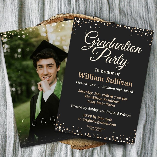 Modern Studentfest för enkel fotokopia av skript Inbjudningar (Celebrate your graduation in style with this Gold Sparkles Graduation Party Invitation. #sparkles)