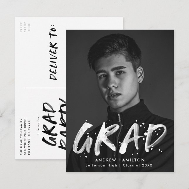 Modern Studentfest för färgplatterfoto Inbjudan Vykort (Fram/baksida)