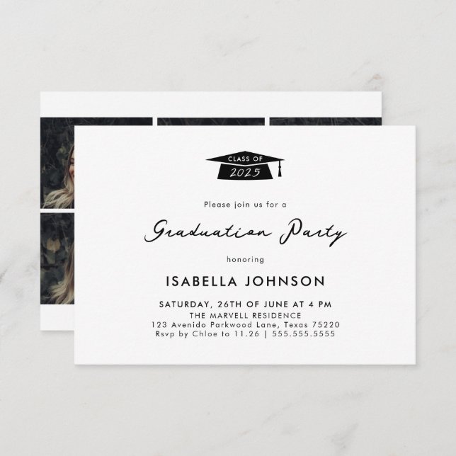 Modern Studentfest för fotokollage Inbjudningar (Fram/baksida)