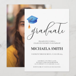 Modern Studentfest för högskolefoto med blå sockel Inbjudningar