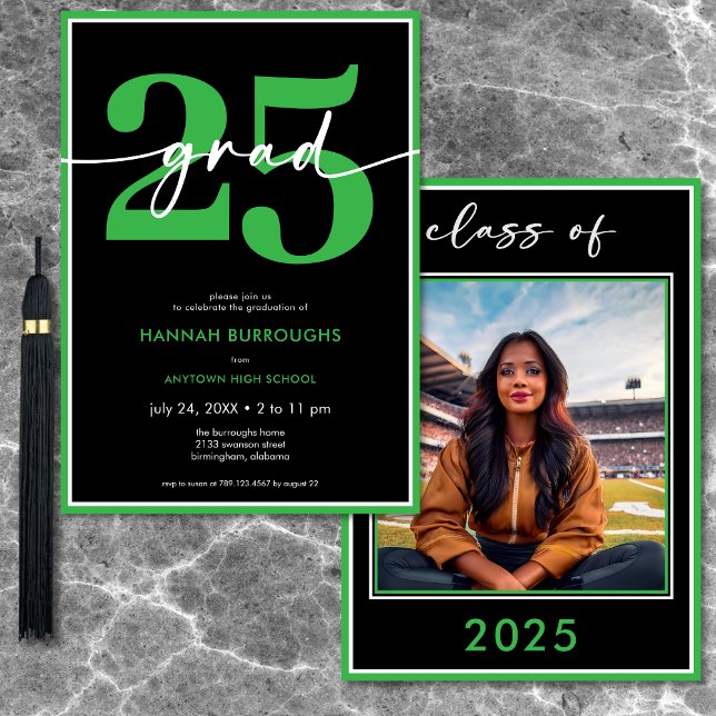 Modern Studentfest för minimal Grönt Inbjudningar (Modern Minimal Green Script Graduation Party Invitation)