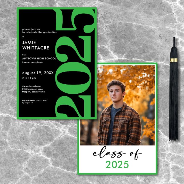 Modern Studentfest för minimal Grönt, typografi Inbjudningar (Modern Minimal Green Typography Graduation Party Invitation)