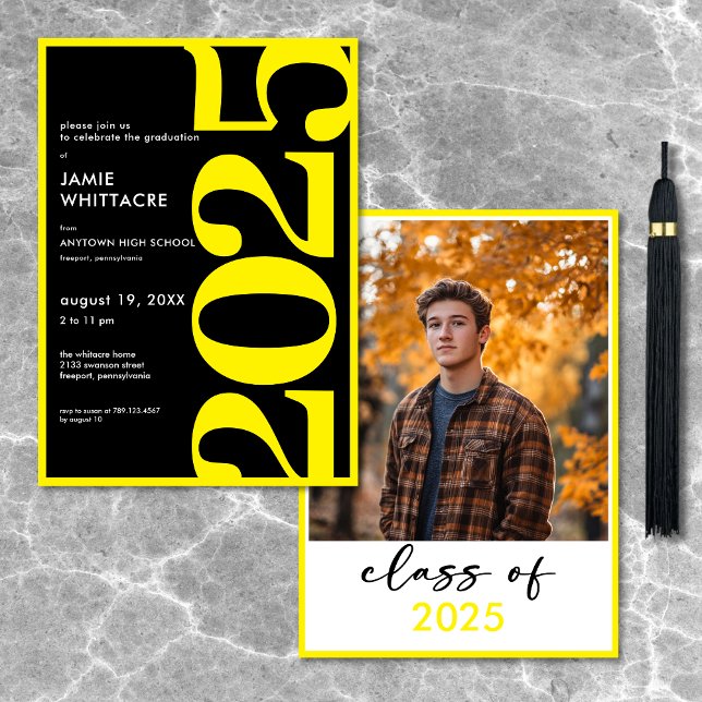 Modern Studentfest för minimal Gult, typografi Inbjudningar (Modern Minimal Yellow Typography Graduation Party Invitation)