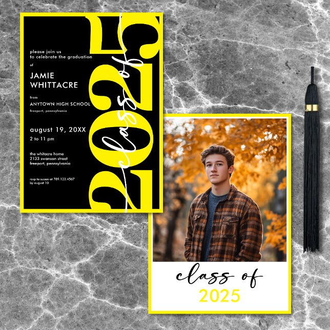 Modern Studentfest för minimal Gult, typografi Inbjudningar (Modern Minimal Yellow Typography Graduation Party Invitation)