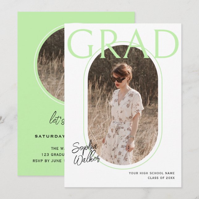 Modern Studentfest för minimal pastelllimfoto Inbjudningar (Fram/baksida)