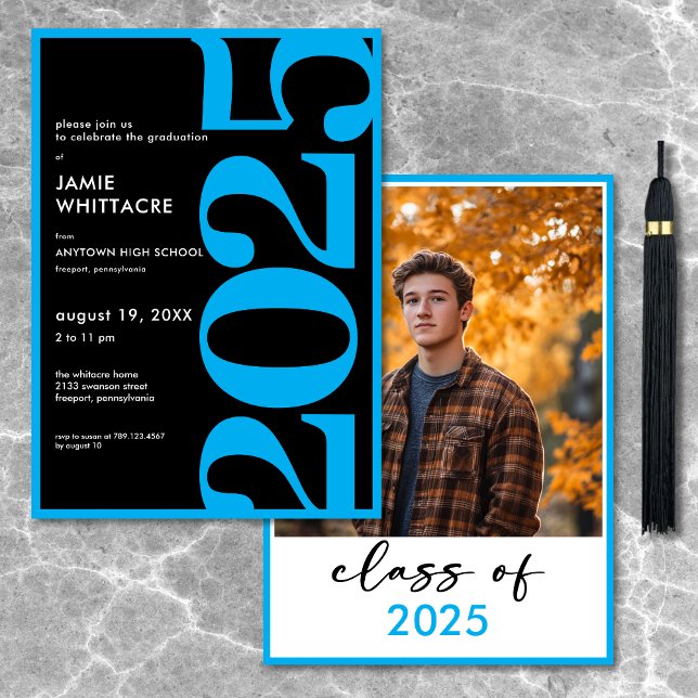 Modern Studentfest för minsta blå typografi Inbjudningar (Modern Minimal Blue Typography Graduation Party Invitation)