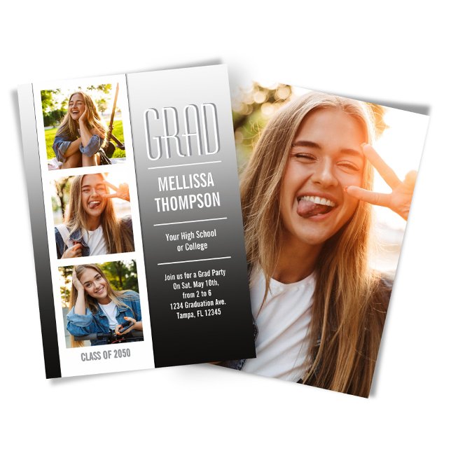 Modern Studentfest för multifoto Inbjudningar (Graduation photo invitation template. )