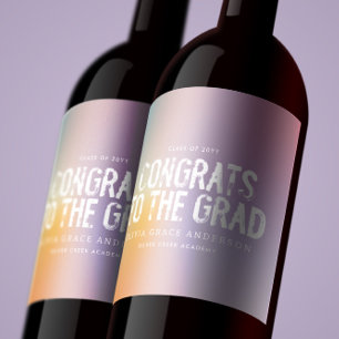 Modern studentfest för rosa av regnbåge, vinflaska etikett