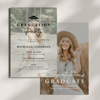 Modern Studentfest Handskriven 2-foto Inbjudningar