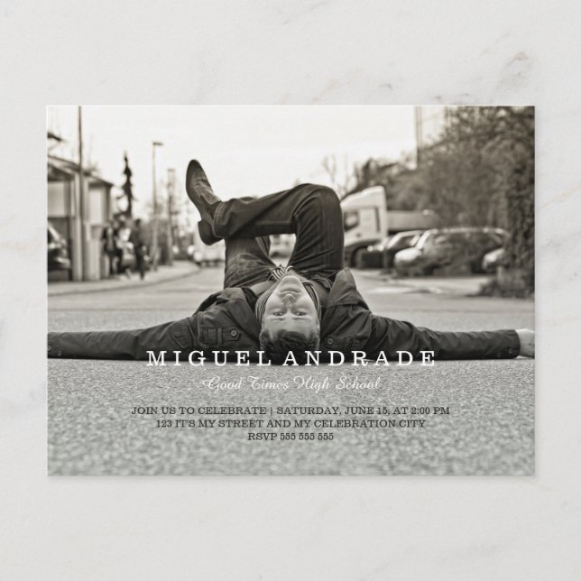 Modern Studentfest i High School Photo Boys Inbjudan Vykort (Framsida)