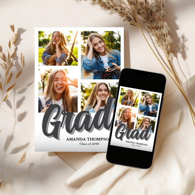Modern Studentfest - multifoto Inbjudningar (Graduation photo invitation template)
