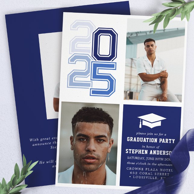 Modern studentikos navyblå fotofest för studenten inbjudningar (Skapare uppladdad)
