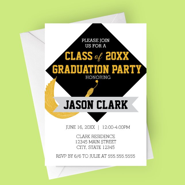 Modern Studentmössa med Studentfesten Tassel Inbjudningar (Large Customizable Modern Graduation Cap with Tassel Graduation Party Invitation)