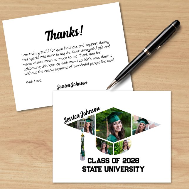 Modern Studentmössa Shape Photo Collage Tack Kort (Modern Graduation Cap Shaped Photo Collage Thank You Cards)