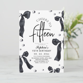 Modern & Stylish Black Bow Birthday Party Inbjudningar