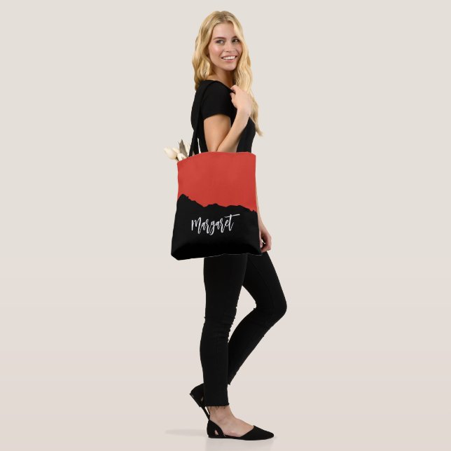 Modern stylish black &orange monogram name Tote Tygkasse (På modell)