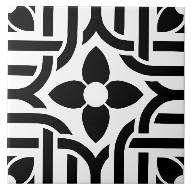 Modern Stylish Black &White Abstract Floral Kakelplatta (Framsidan)