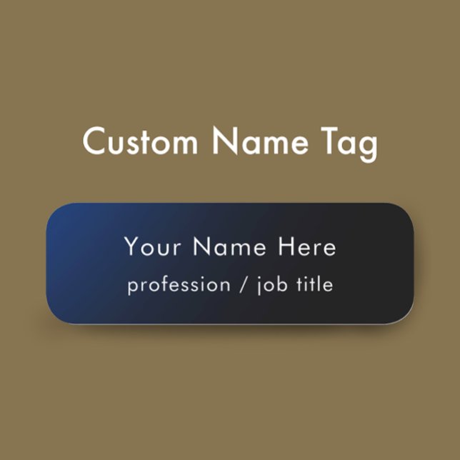 Modern Stylish Blue Gradient Custom Employee Namnbricka (Personalize this dark blue gradient simple name tag. Custom modern white script.
)